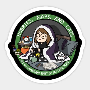 Hobbies, Naps, and Cats (Green) Sticker